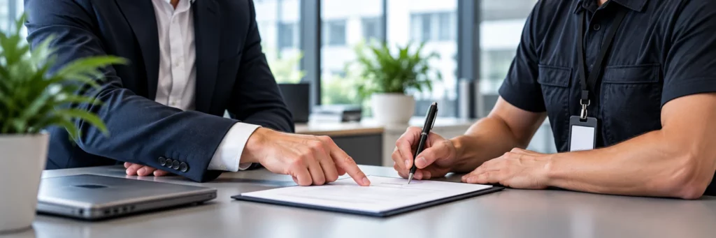 Client et prestataire signant un accord de confidentialité