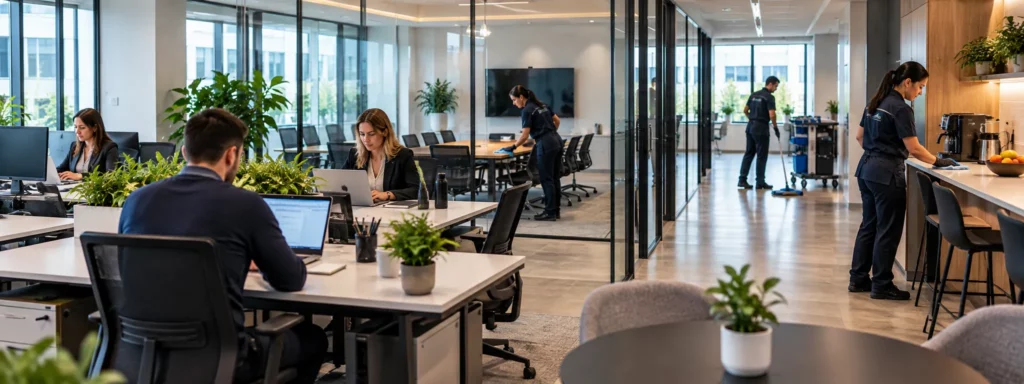 Agents d’entretien intervenant dans des bureaux et espaces de travail partagés