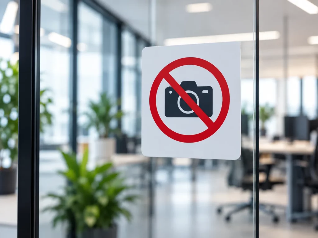 Panneau interdisant la photographie dans une zone professionnelle sensible
