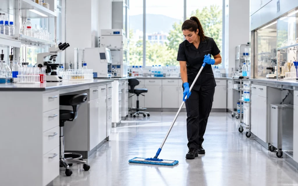 Nettoyage du sol d’un laboratoire professionnel